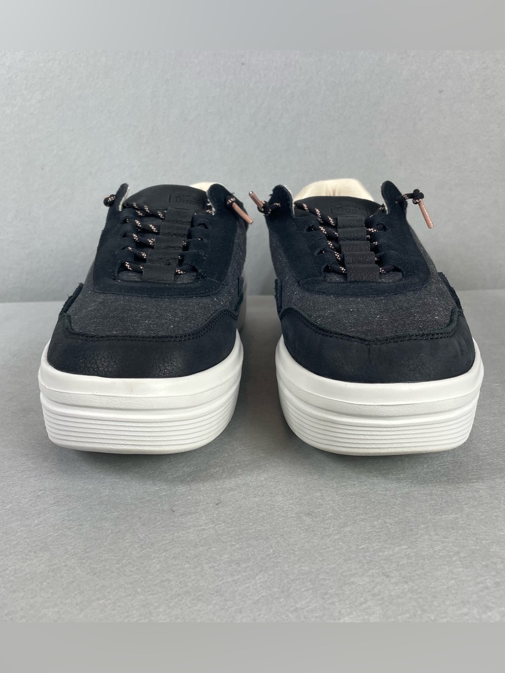 Hey Dude Hudson Lift Sport Womens Size 12 Black Leather Platform Sneakers - Picture 11 of 12